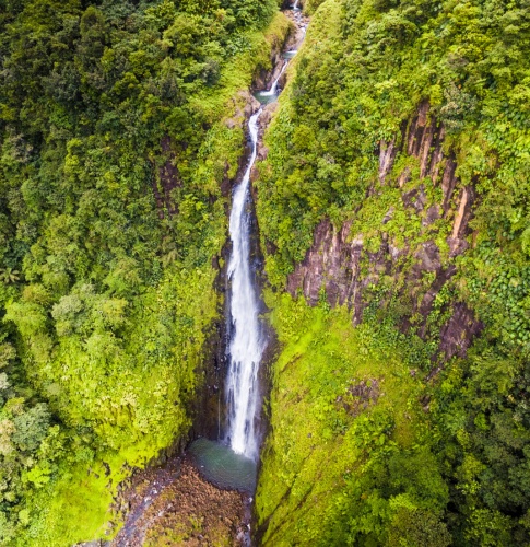 Vue aérienne d'une chute du Carbet dans la forêt humide
